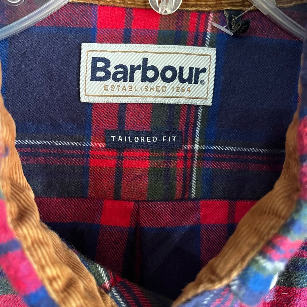 Men’s Barbour Navy Red Endsleigh Tailored Fit Plaid Long Sleeve Shirt Large - Picture 3 of 8